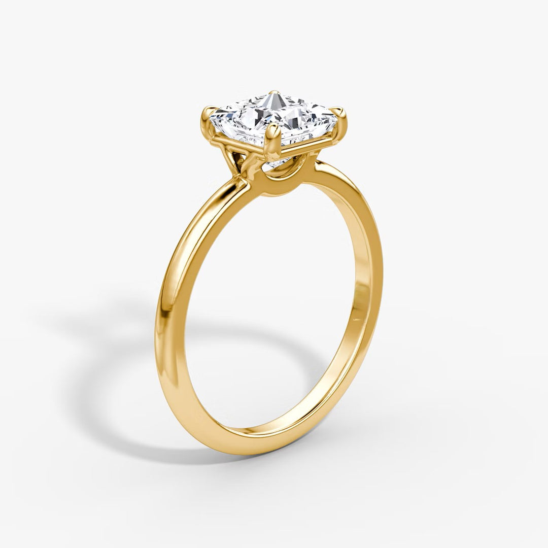 Princess Cut - Plain Band - Classic Engagement Ring- 18 K Gold