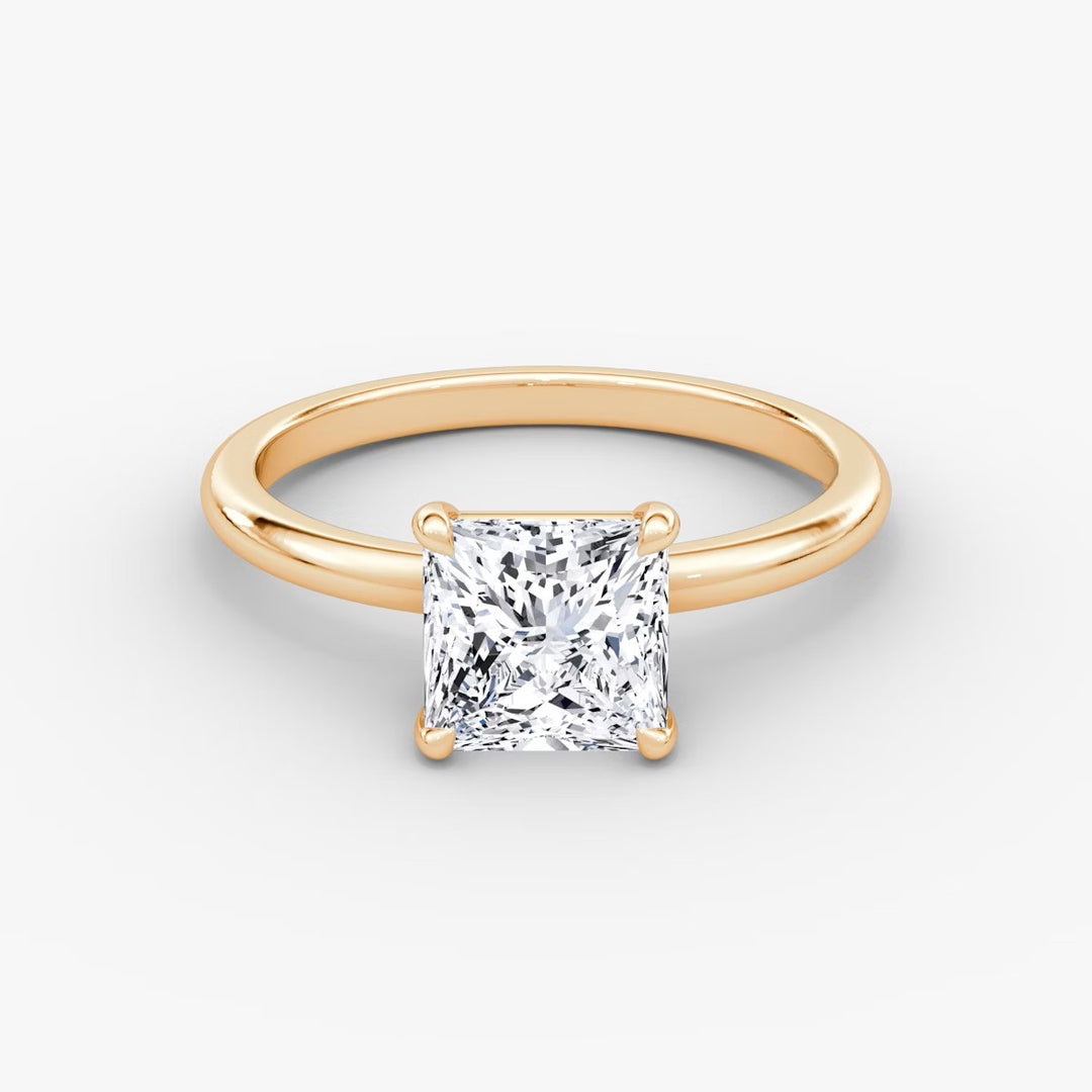 Princess Cut - Plain Band - Classic Engagement Ring- 18 K Gold