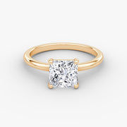 Princess Cut - Plain Band - Classic Engagement Ring- 18 K Gold