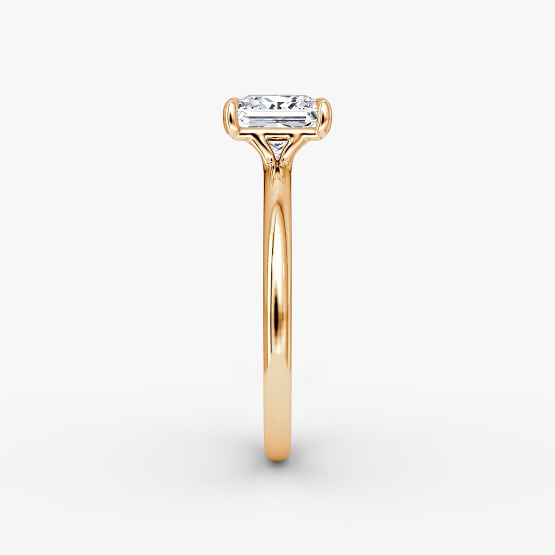 Princess Cut - Plain Band - Classic Engagement Ring- 18 K Gold