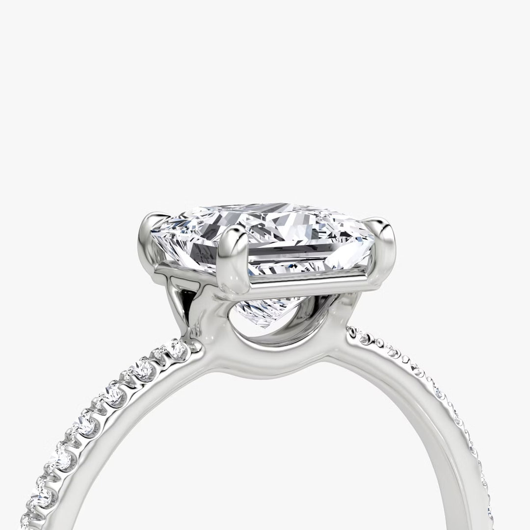 Princess Cut - Pave Band - Classic Engagement Ring- 18 K Gold