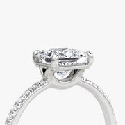 Princess Cut - Pave Band - Classic Engagement Ring- 14 K Gold