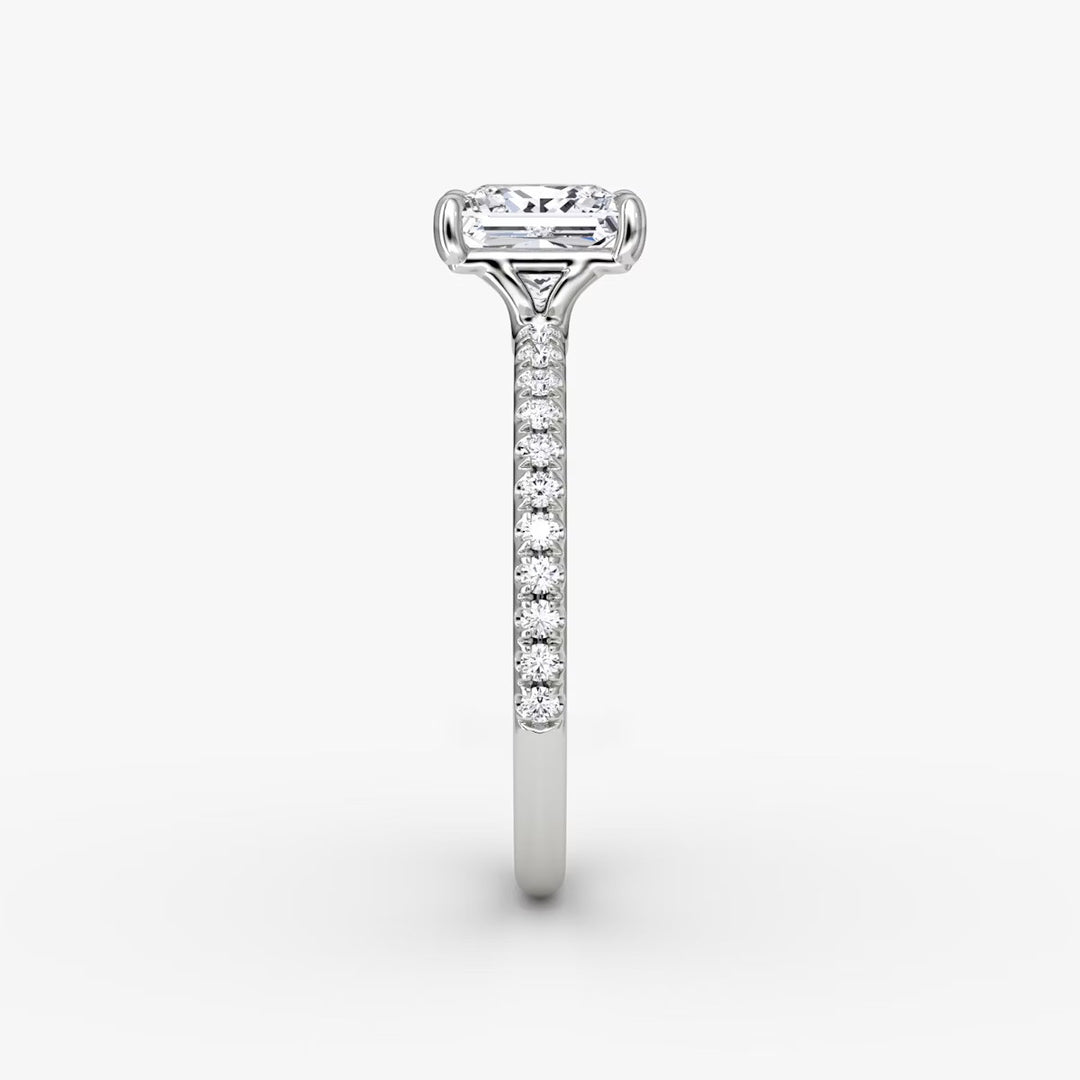 Princess Cut - Pave Band - Classic Engagement Ring- 18 K Gold