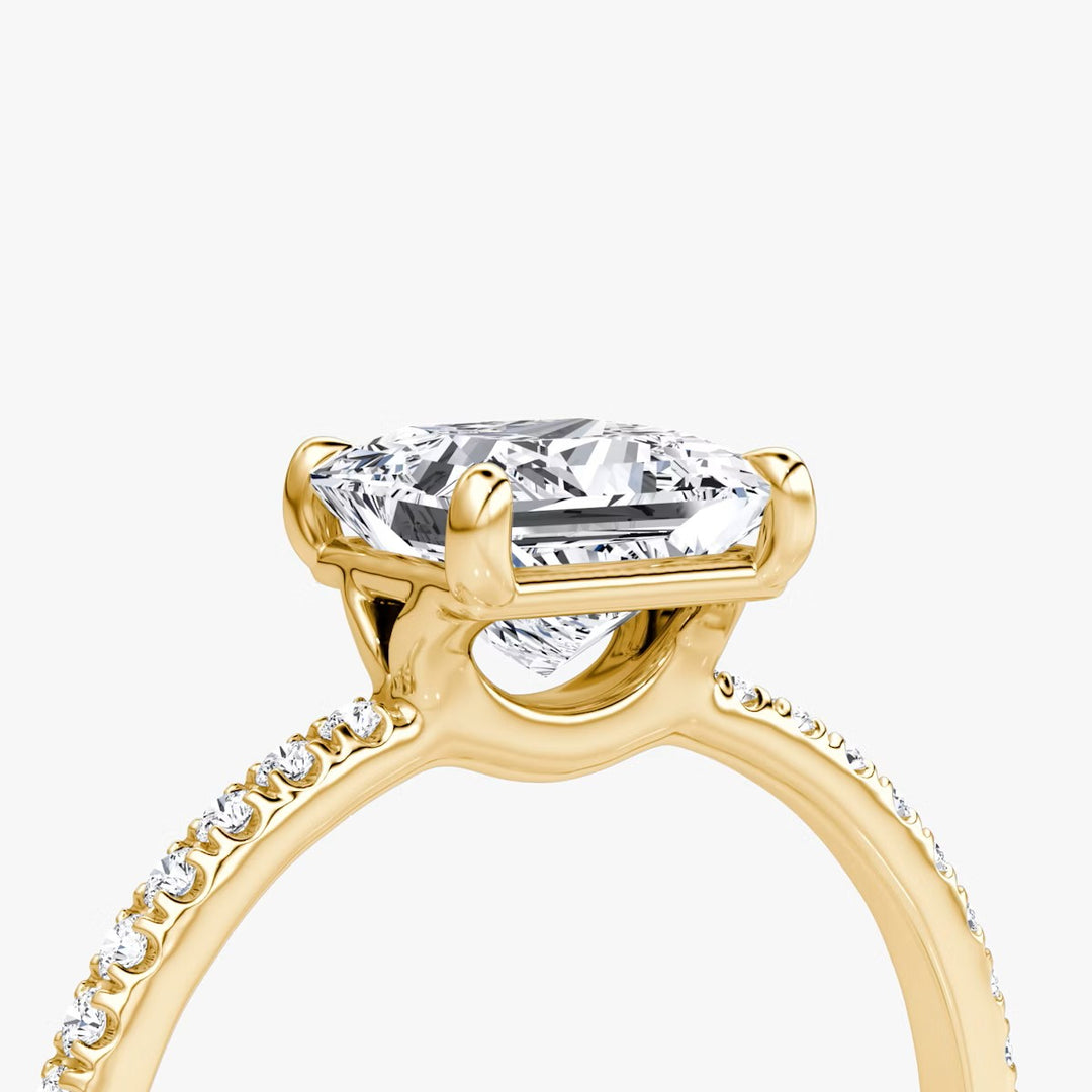 Princess Cut - Pave Band - Classic Engagement Ring- 18 K Gold
