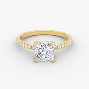 Princess Cut - Pave Band - Classic Engagement Ring- 14 K Gold