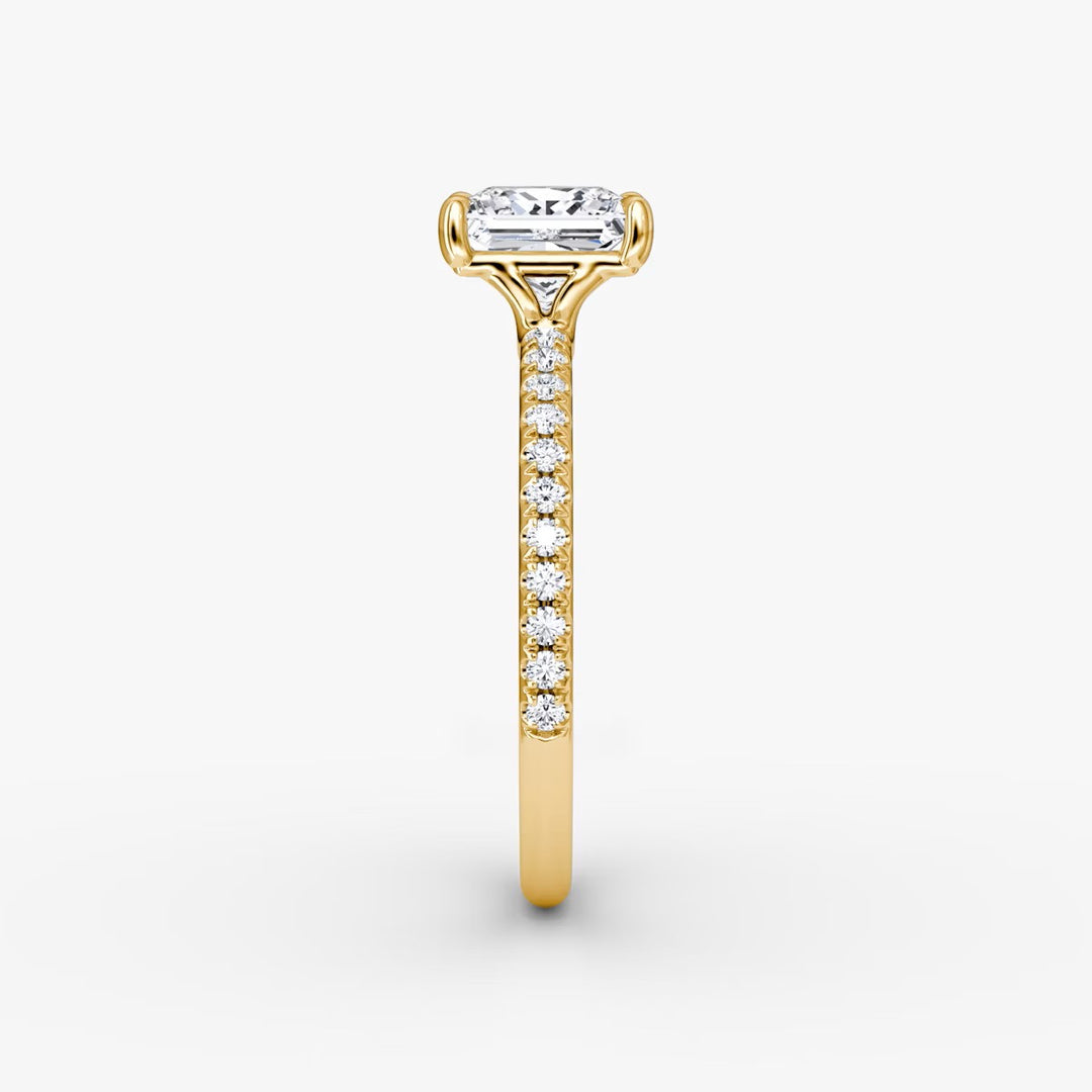 Princess Cut - Pave Band - Classic Engagement Ring- 18 K Gold