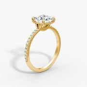 Princess Cut - Pave Band - Classic Engagement Ring- 14 K Gold