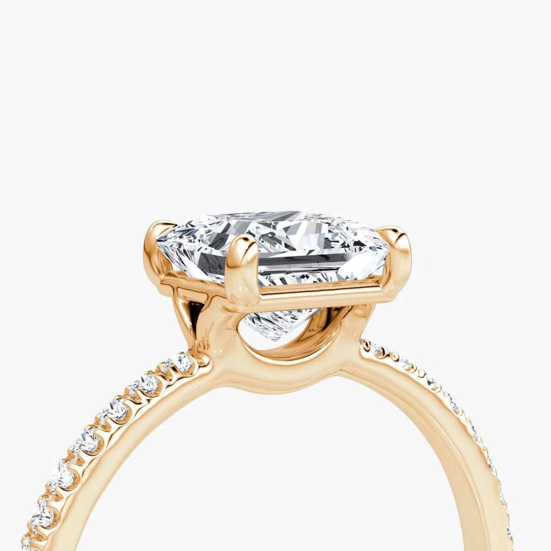 Princess Cut - Pave Band - Classic Engagement Ring- 18 K Gold