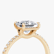 Princess Cut - Pave Band - Classic Engagement Ring- 14 K Gold