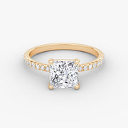 Princess Cut - Pave Band - Classic Engagement Ring- 14 K Gold