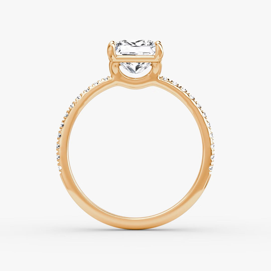 Princess Cut - Pave Band - Classic Engagement Ring- 18 K Gold