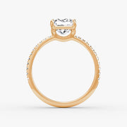 Princess Cut - Pave Band - Classic Engagement Ring- 14 K Gold