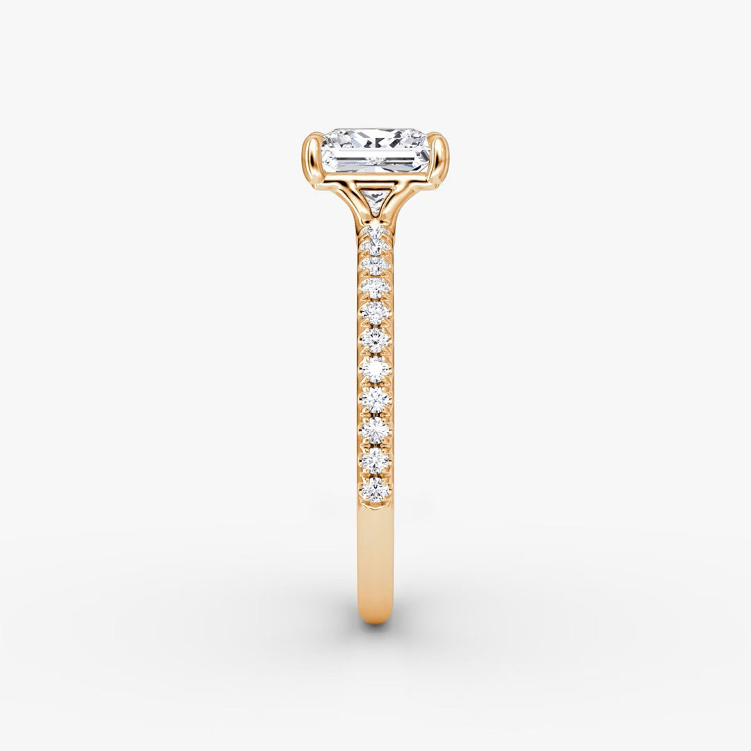 Princess Cut - Pave Band - Classic Engagement Ring- 18 K Gold