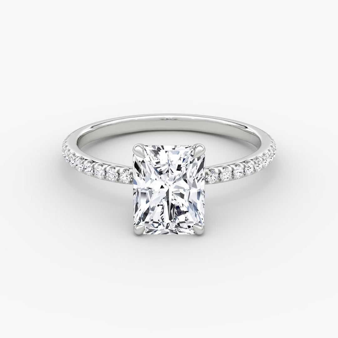 Radiant Cut - Pave Band - Classic Engagement Ring- 18 K Gold