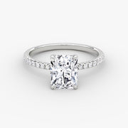 Radiant Cut - Pave Band - Classic Engagement Ring- 14 K Gold