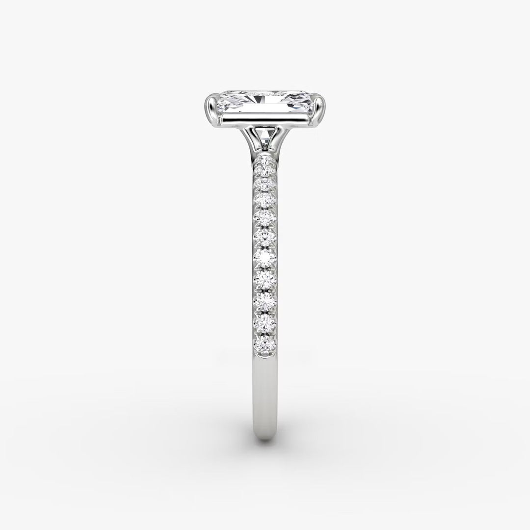 Radiant Cut - Pave Band - Classic Engagement Ring- 18 K Gold