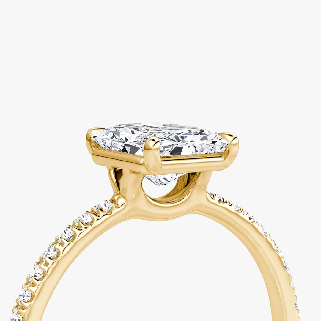 Radiant Cut - Pave Band - Classic Engagement Ring- 18 K Gold