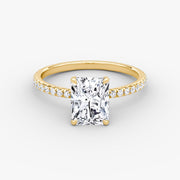 Radiant Cut - Pave Band - Classic Engagement Ring- 14 K Gold