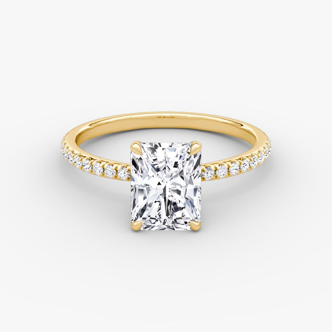 Radiant Cut - Pave Band - Classic Engagement Ring- 18 K Gold