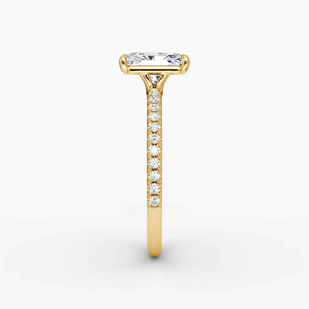 Radiant Cut - Pave Band - Classic Engagement Ring- 18 K Gold