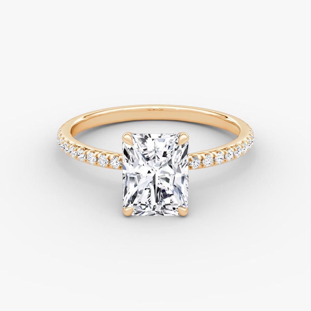 Radiant Cut - Pave Band - Classic Engagement Ring- 18 K Gold