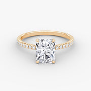 Radiant Cut - Pave Band - Classic Engagement Ring- 14 K Gold