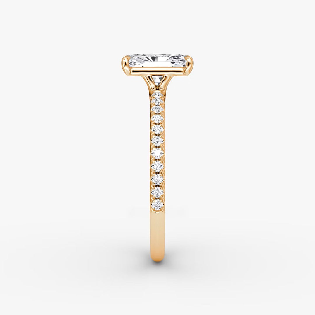 Radiant Cut - Pave Band - Classic Engagement Ring- 18 K Gold