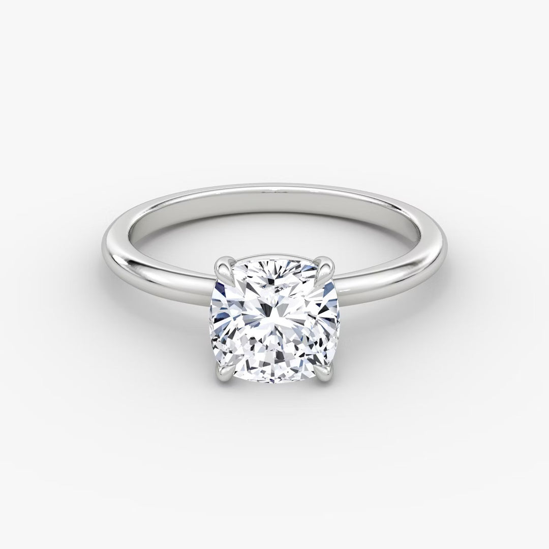 Cushion Cut - Plain Band - Classic Engagement Ring- 18 K Gold