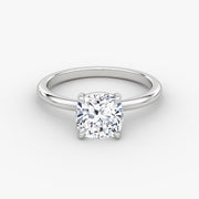 Cushion Cut - Plain Band - Classic Engagement Ring- 14 K Gold