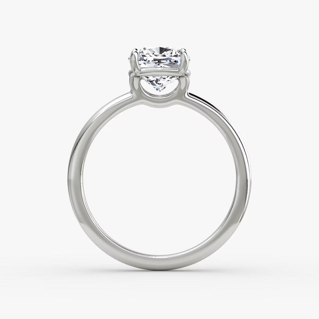 Cushion Cut - Plain Band - Classic Engagement Ring- 18 K Gold