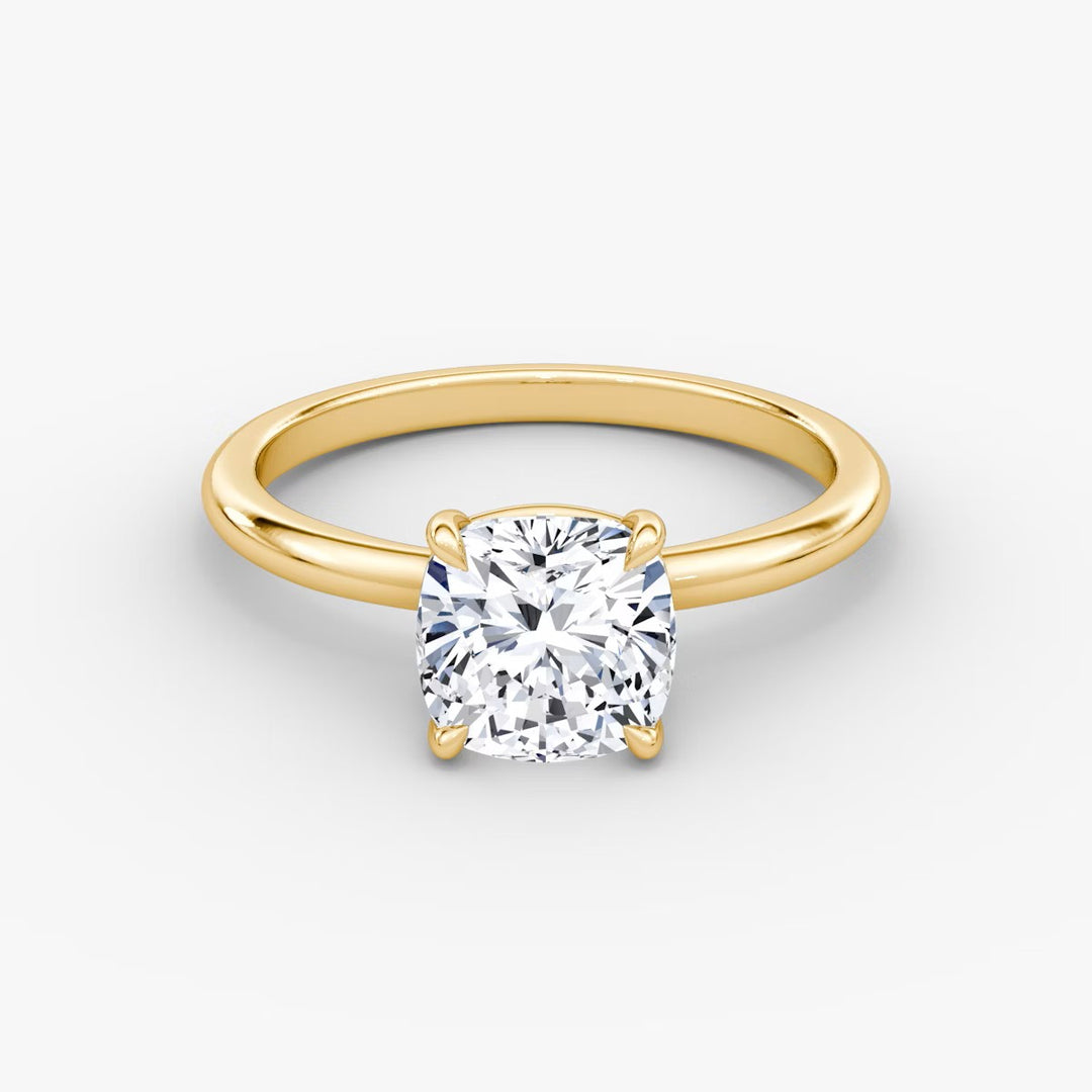 Cushion Cut - Plain Band - Classic Engagement Ring- 18 K Gold