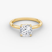 Cushion Cut - Plain Band - Classic Engagement Ring- 14 K Gold