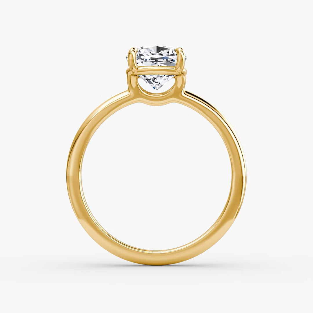 Cushion Cut - Plain Band - Classic Engagement Ring- 18 K Gold