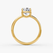 Cushion Cut - Plain Band - Classic Engagement Ring- 14 K Gold