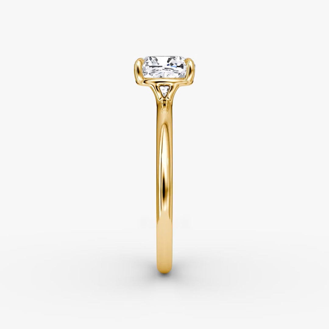 Cushion Cut - Plain Band - Classic Engagement Ring- 18 K Gold