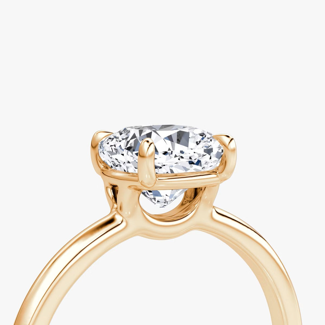 Cushion Cut - Plain Band - Classic Engagement Ring- 18 K Gold