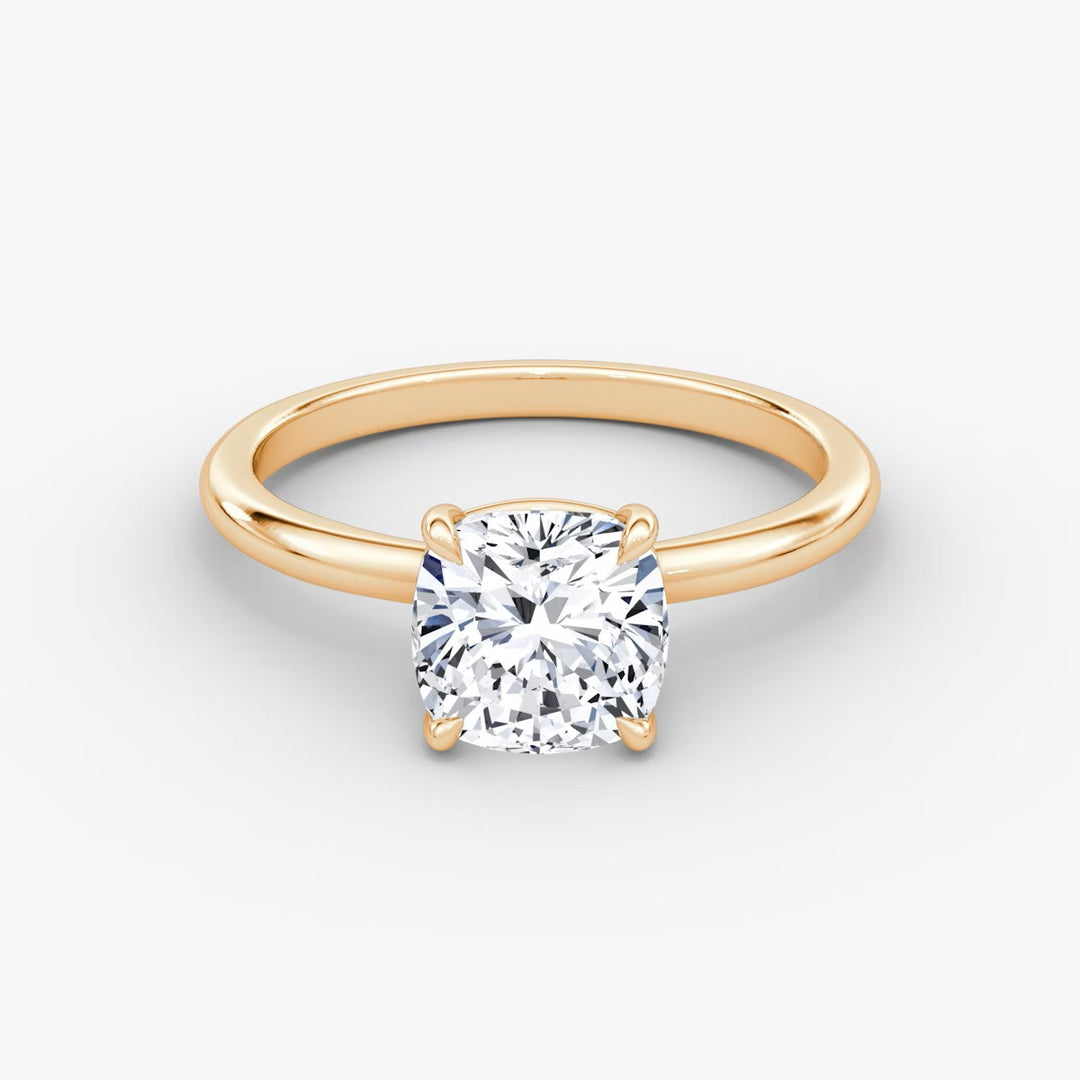 Cushion Cut - Plain Band - Classic Engagement Ring- 18 K Gold