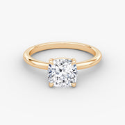 Cushion Cut - Plain Band - Classic Engagement Ring- 14 K Gold