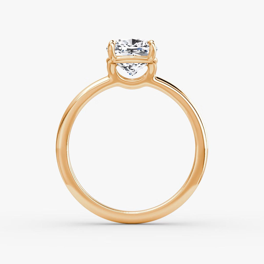 Cushion Cut - Plain Band - Classic Engagement Ring- 18 K Gold