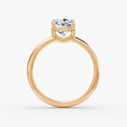 Cushion Cut - Plain Band - Classic Engagement Ring- 14 K Gold