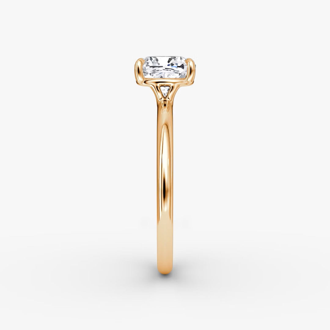 Cushion Cut - Plain Band - Classic Engagement Ring- 18 K Gold