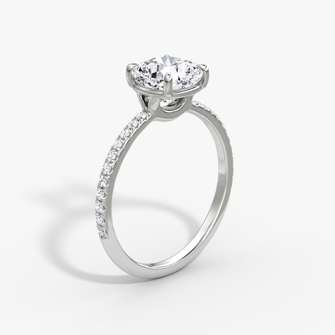 Cushion Cut - Pave Band - Classic Engagement Ring- 18 K Gold