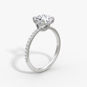 Cushion Cut - Pave Band - Classic Engagement Ring- 14 K Gold