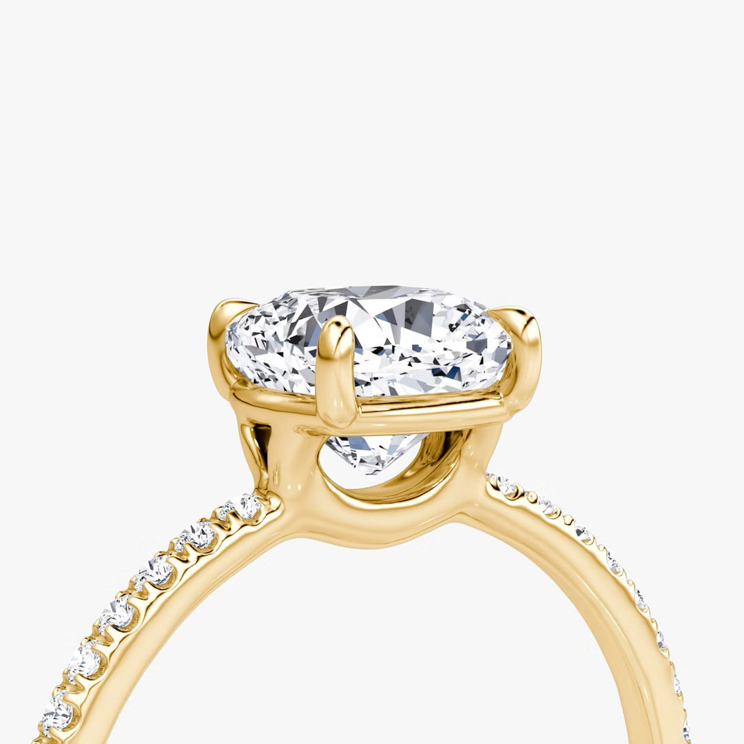 Cushion Cut - Pave Band - Classic Engagement Ring- 18 K Gold