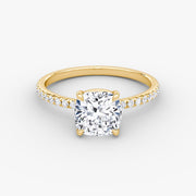 Cushion Cut - Pave Band - Classic Engagement Ring- 14 K Gold