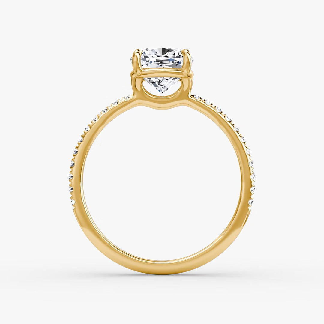 Cushion Cut - Pave Band - Classic Engagement Ring- 18 K Gold