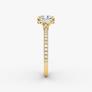 Cushion Cut - Pave Band - Classic Engagement Ring- 14 K Gold