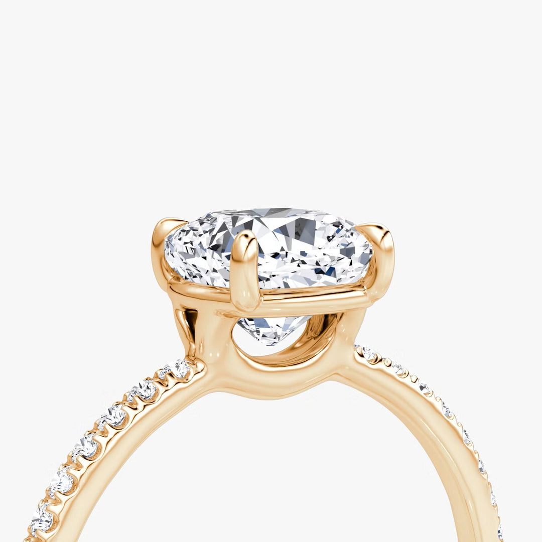 Cushion Cut - Pave Band - Classic Engagement Ring- 18 K Gold