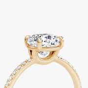 Cushion Cut - Pave Band - Classic Engagement Ring- 14 K Gold