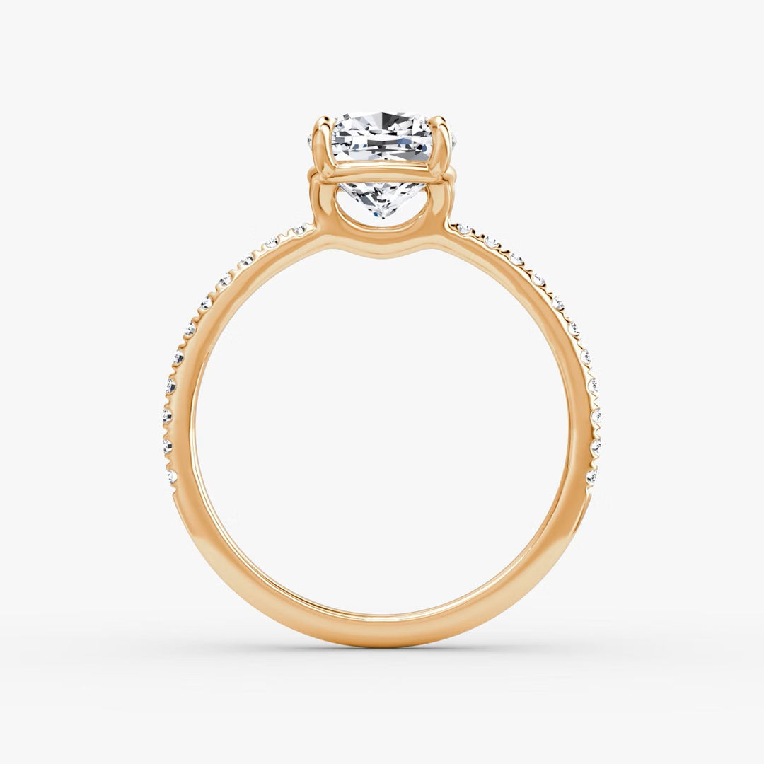 Cushion Cut - Pave Band - Classic Engagement Ring- 18 K Gold
